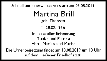 Traueranzeige von Martina Brill von Mülheimer Woche