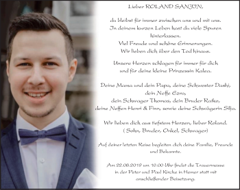 Traueranzeige von Roland Sanjin von Stadtspiegel Menden+Fröndenberg+Iserlohn/Hemer