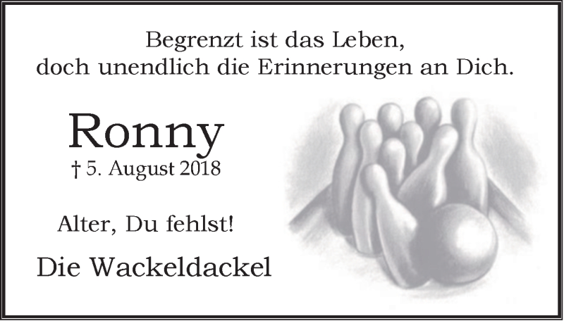 Traueranzeige für Ronny  vom 03.08.2019 aus Wochen-Anzeiger Langenfeld/Monheim/Hilden