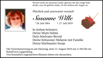 Traueranzeige von Susanne Wille von Lüner Anzeiger
