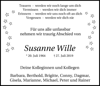Traueranzeige von Susanne Wille von Lüner Anzeiger