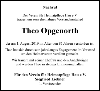 Traueranzeige von Theo Opgenorth von Klever Wochenblatt