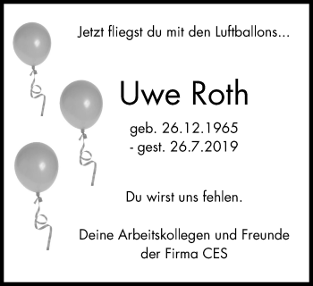 Traueranzeige von Uwe Roth von Stadtanzeiger Velbert + Heiligenhaus