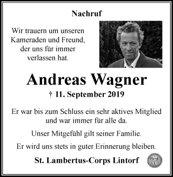 Traueranzeige von Andreas Wagner von WVW Anzeigenblätter