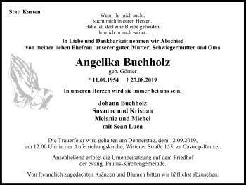 Traueranzeige von Angelika Buchholz von Stadtanz.Castrop-Rauxel