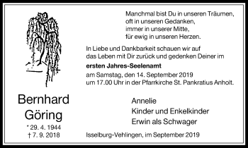 Traueranzeige von Bernhard Göring von Stadtanzeiger Emmerich/Rees/Isselburg