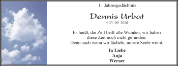Traueranzeige von Dennis Urbat von WVW Anzeigenblätter