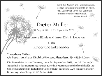 Traueranzeige von Dieter Müller von Lüner Anzeiger