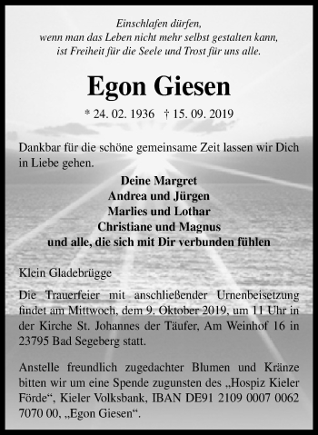 Traueranzeige von Egon Giesen von Borbeck Kurier