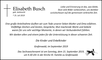 Traueranzeige von Elisabeth Busch von Stadtspiegel Bottrop