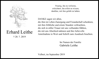 Traueranzeige von Erhard Leithe von WVW Anzeigenblätter