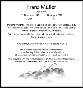 Traueranzeige von Franz Müller von Stadtanzeiger Emmerich/Rees/Isselburg