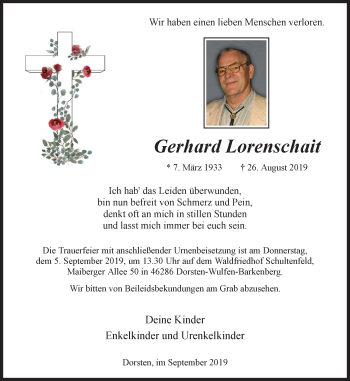 Traueranzeige von Gerhard Lorenschait von Stadtspiegel Haltern + Dorsten
