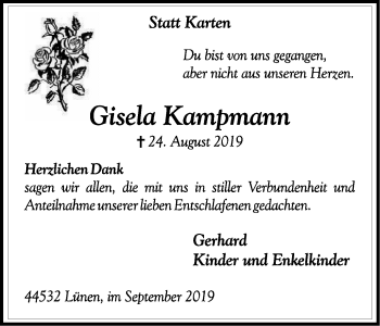 Traueranzeige von Gisela Kampmann von WVW Anzeigenblätter