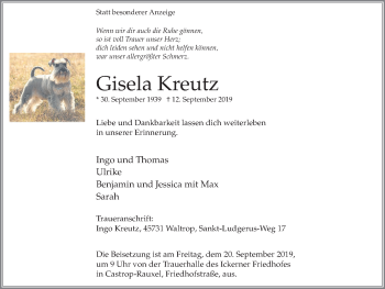 Traueranzeige von Gisela Kreutz von Stadtanz.Castrop-Rauxel