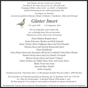 Traueranzeige von Günter Imort von Stadtspiegel Bochum