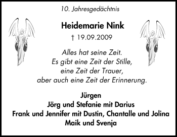 Traueranzeige von Heidemarie Nink von WVW Anzeigenblätter