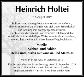 Traueranzeige von Heinrich Holtei von Mülheimer Woche