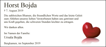 Traueranzeige von Horst Bojda von Stadtspiegel Kamen + Unna