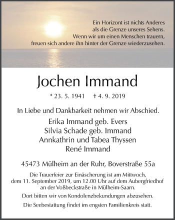 Traueranzeige von Jochen Immand von Mülheimer Woche