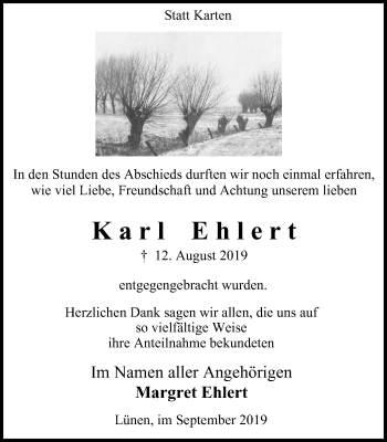 Traueranzeige von Karl Ehlert von WVW Anzeigenblätter