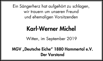 Traueranzeige von Karl-Werner Michel von Witten aktuell