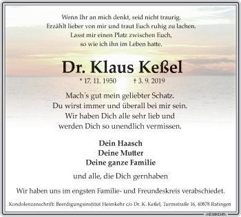 Traueranzeige von Klaus Keßel von WVW Anzeigenblätter
