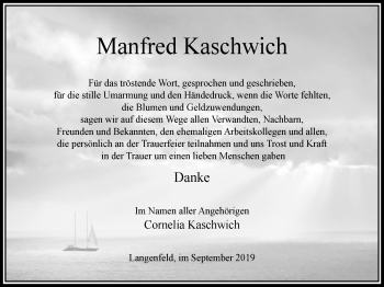 Traueranzeige von Manfred Kaschwich von Wochen-Anzeiger Langenfeld/Monheim/Hilden
