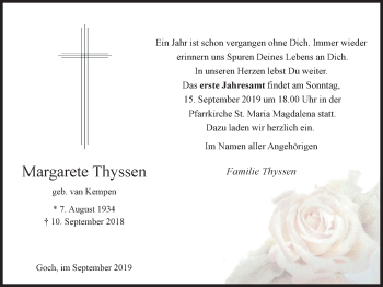Traueranzeige von Margarete Thyssen von Gocher Wochenblatt