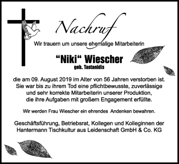 Traueranzeige von Niki Wiescher von Stadtanzeiger Emmerich/Rees/Isselburg
