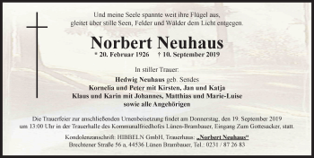 Traueranzeige von Norbert Neuhaus von Lüner Anzeiger