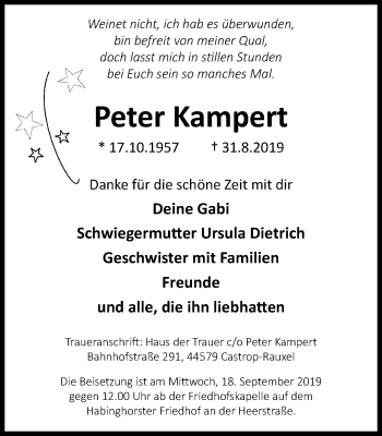 Traueranzeige von Peter Kampert von Stadtanz.Castrop-Rauxel