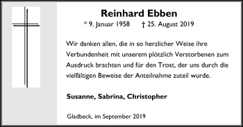 Traueranzeige von Reinhard Ebben von Stadtspiegel Gelsenkirchen