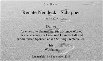 Traueranzeige von Renate Neudeck-Schapper von Wochen-Anzeiger Langenfeld/Monheim/Hilden