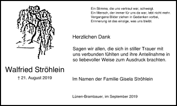 Traueranzeige von Walfried Ströhlein von WVW Anzeigenblätter