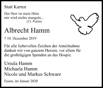 Traueranzeige von Albrecht Hamm von Nord Anzeiger Essen