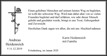 Traueranzeige von Andreas Heidenreich von Stadtspiegel Menden + Froendenberg
