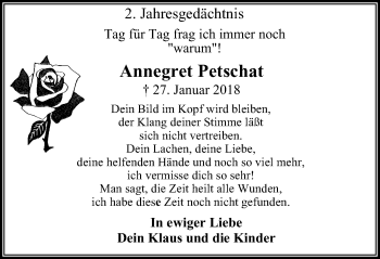 Traueranzeige von Annegret Petschat von Stadtspiegel Bochum