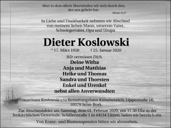 Traueranzeige von Dieter Koslowski von Lüner Anzeiger