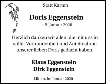 Traueranzeige von Doris Eggenstein von Lüner Anzeiger