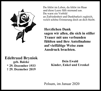Traueranzeige von Edeltraud Bryniok von Stadtspiegel Gelsenkirchen