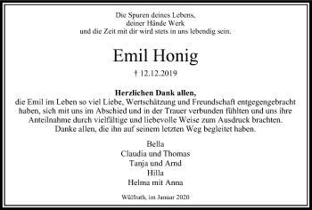 Traueranzeige von Emil Honig von Stadtanzeiger Velbert + Heiligenhaus
