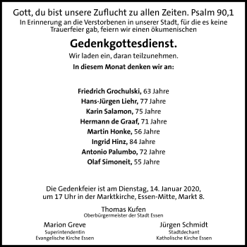 Traueranzeige von Gedenkgottesdienst  von Stadtspiegel Essen