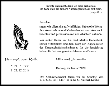 Traueranzeige von Hans-Albert Roth von Stadtspiegel Bottrop
