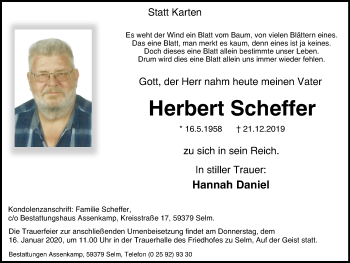 Traueranzeige von Herbert Scheffer von Lüner Anzeiger