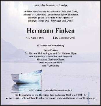 Traueranzeigen von Hermann Finken TrauerinNRW.de