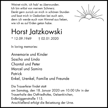 Traueranzeige von Horst Jatzkowski von Stadtspiegel Gelsenkirchen