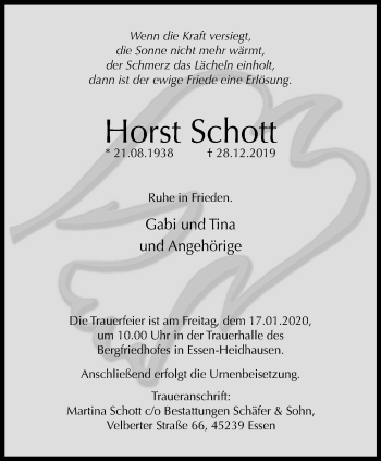 Traueranzeige von Horst Schott von Werden/Kettwig Kurier