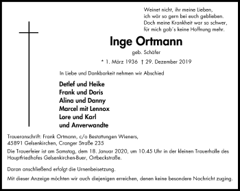 Traueranzeige von Inge Ortmann von Stadtspiegel Gelsenkirchen