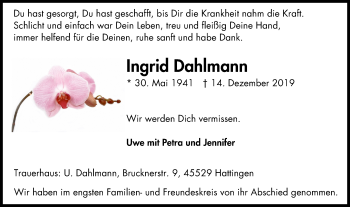 Traueranzeige von Ingrid Dahlmann von Stadtspiegel Bochum